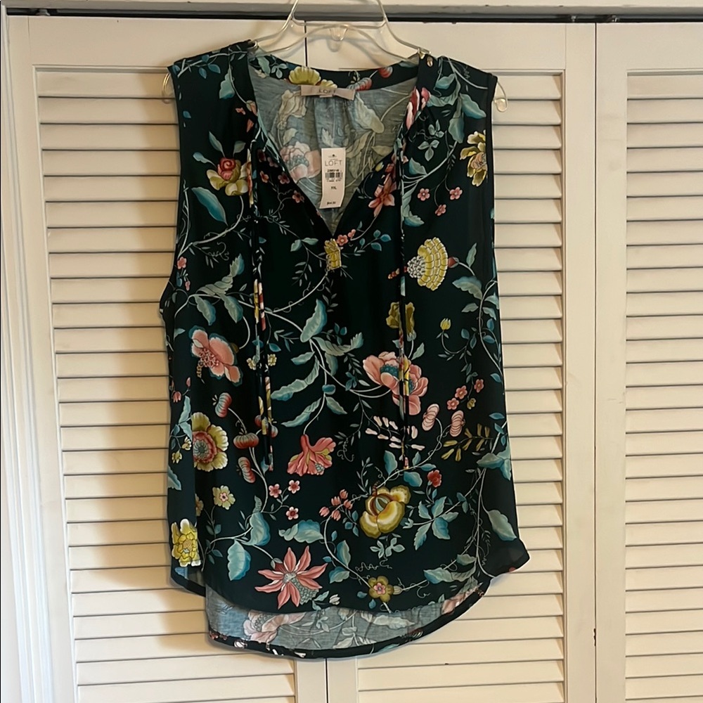 Floral Sleeveless Top - dark green LOFT XXL
